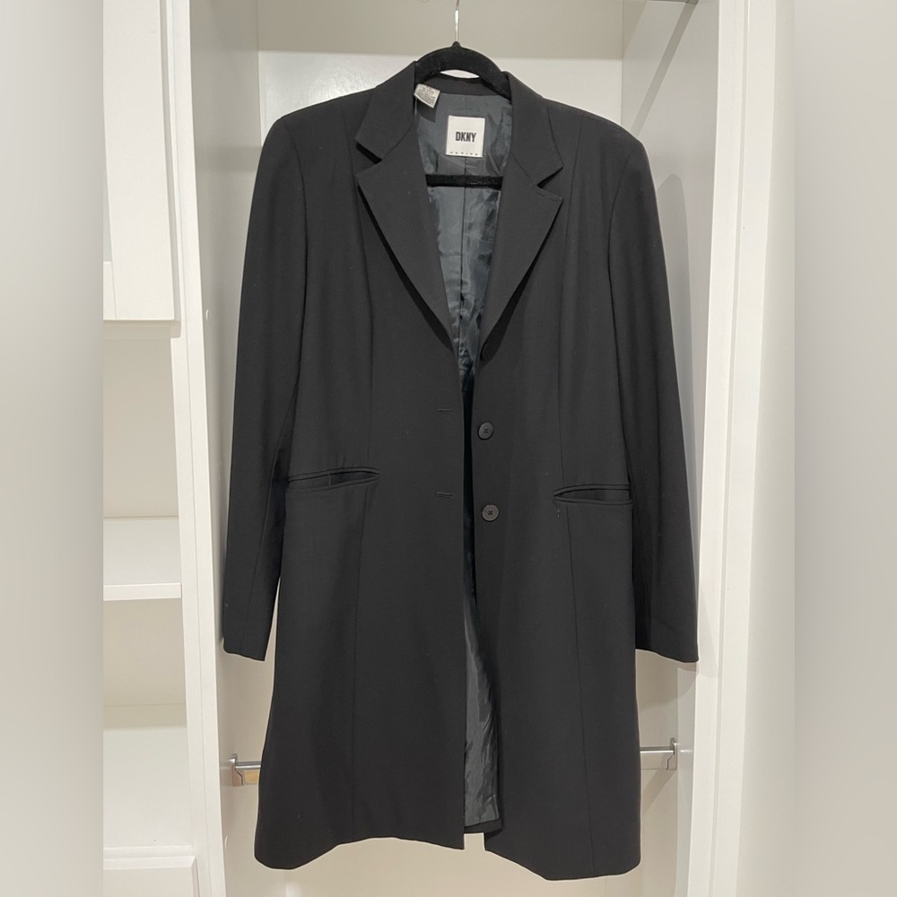 Black lightweight fully-lined DKNY long wool coat